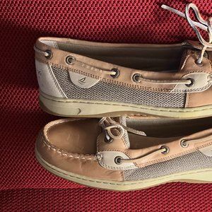 Sperry Topsider Women’s Tan Leather and Fabric Lace-up Boat Shoes/Loafers